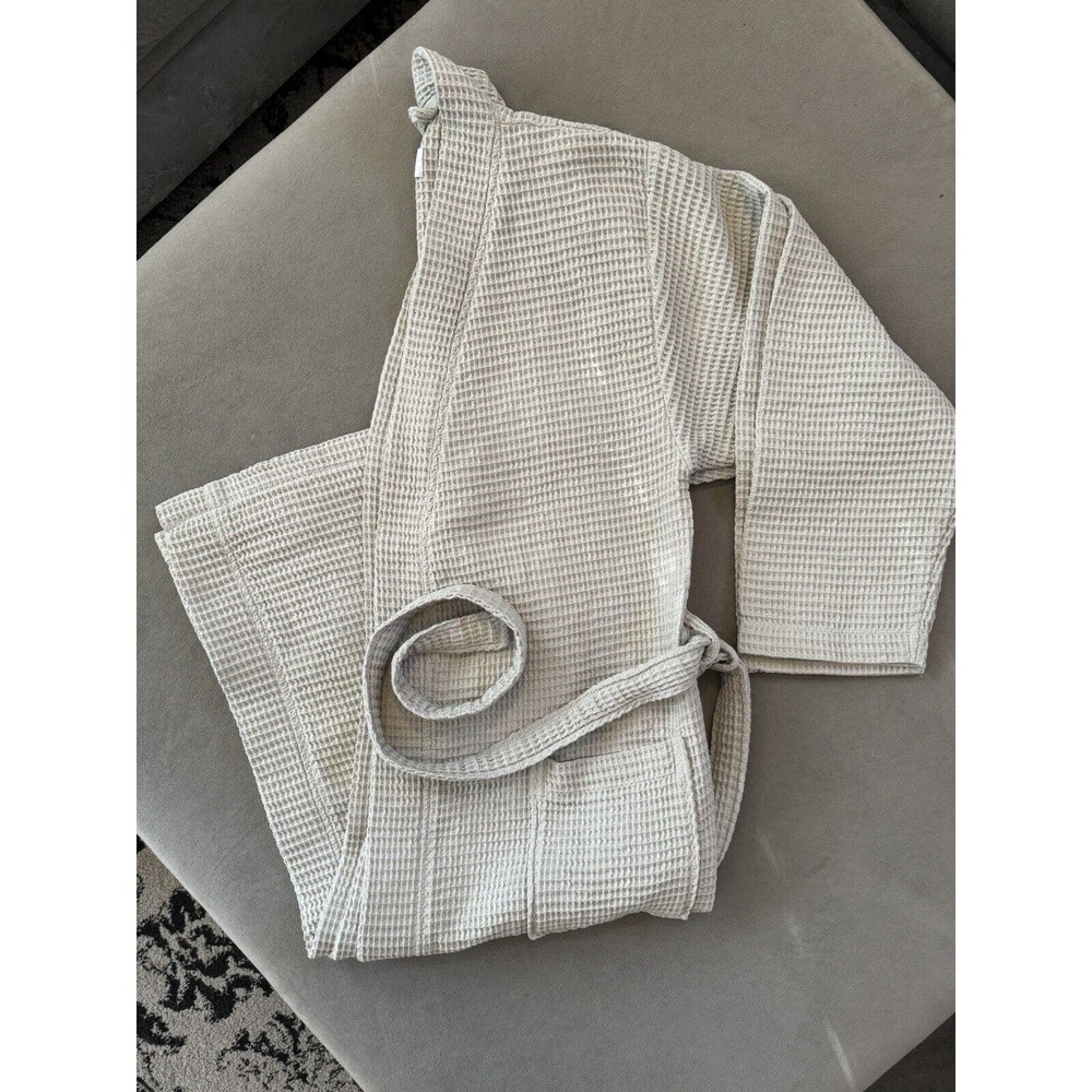 Kassatex New York Hotel Bathrobe Heavy Waffle Weave Pockets Belt Gray EUC S/MD